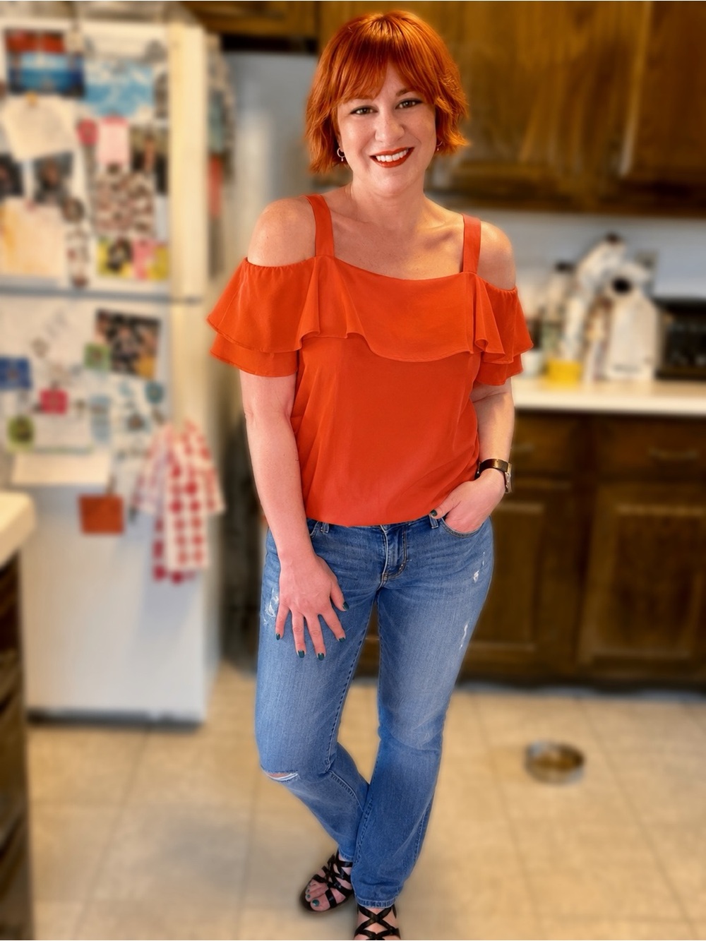 J. Crew Orange Ruffle Cold-Shoulder Tank Top